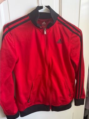 Adidas Youth Red Track Jacket with Black Trim